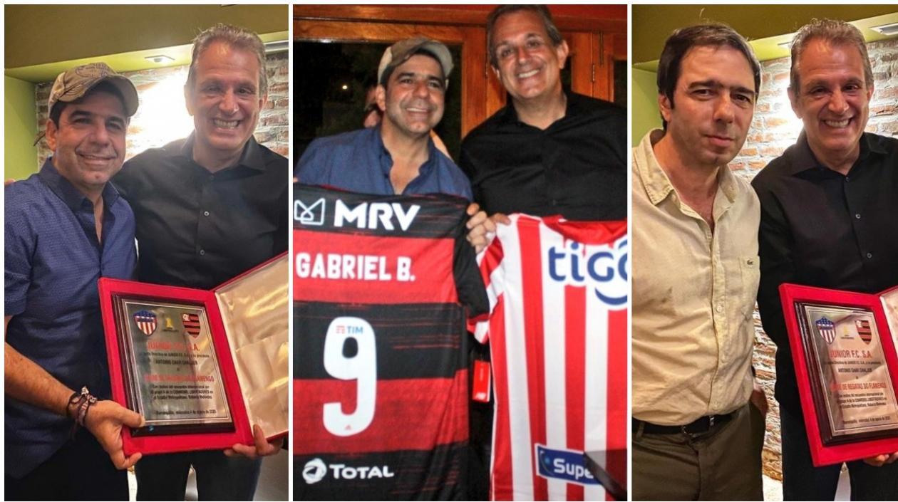 Alejandro y Antonio Char intercambian regalos con Luis Eduardo Baptista.