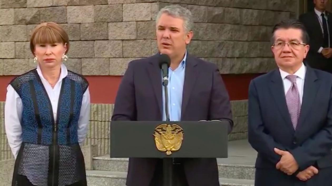 El Presidente Iván Duque en su declaración sobre el coronavirus en Colombia.