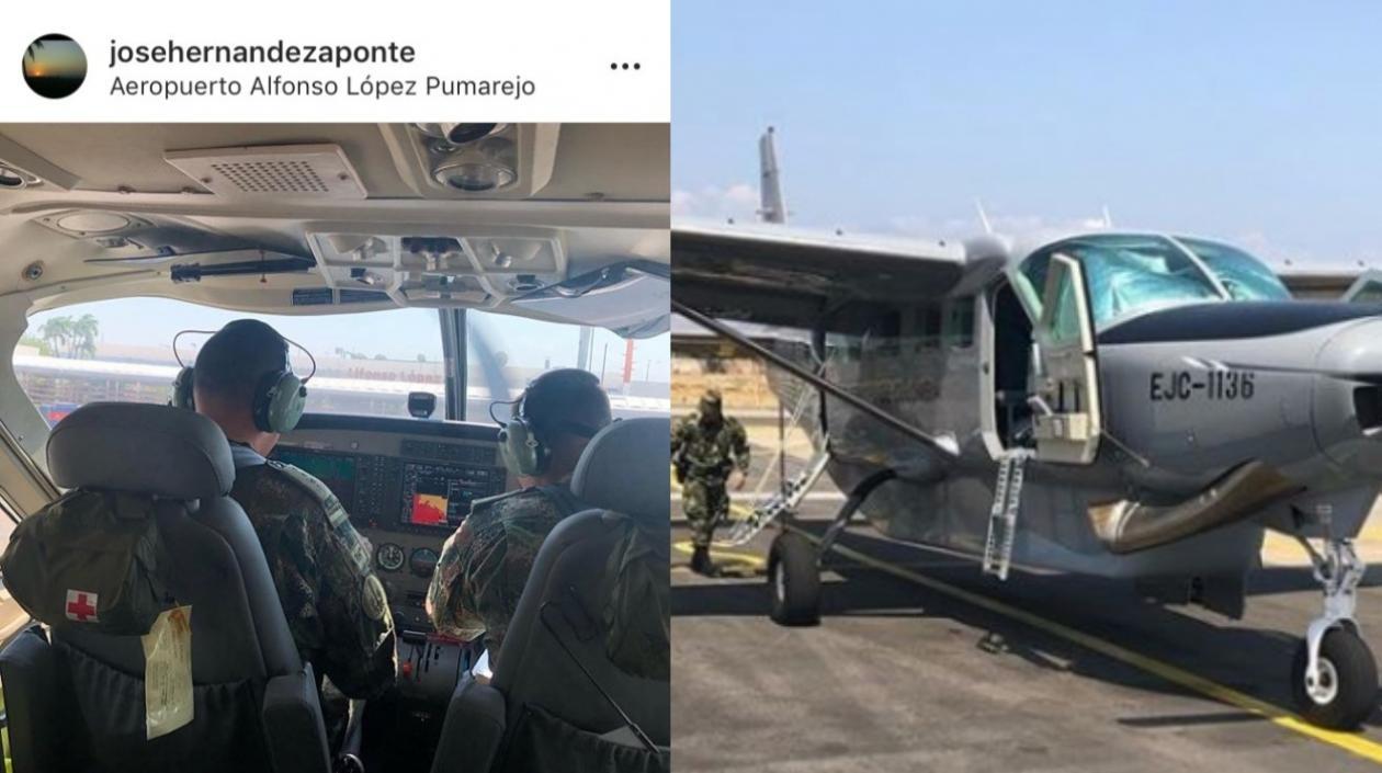 El 'Ñeñe' Hernández en una aeronave del Ejército.