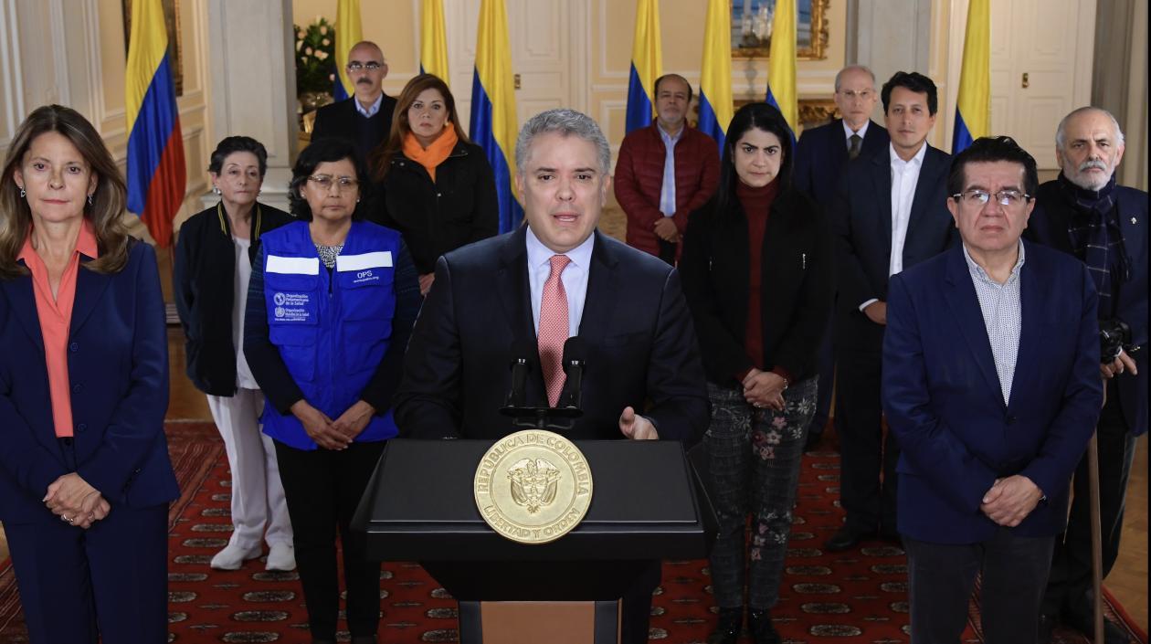 Presidente Duque dando a conocer la cuarentena.
