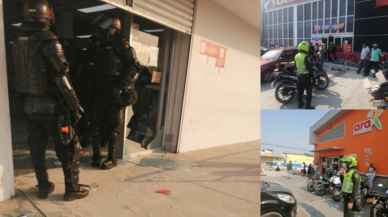 La Policía y el Esmad controlan varios supermercados.