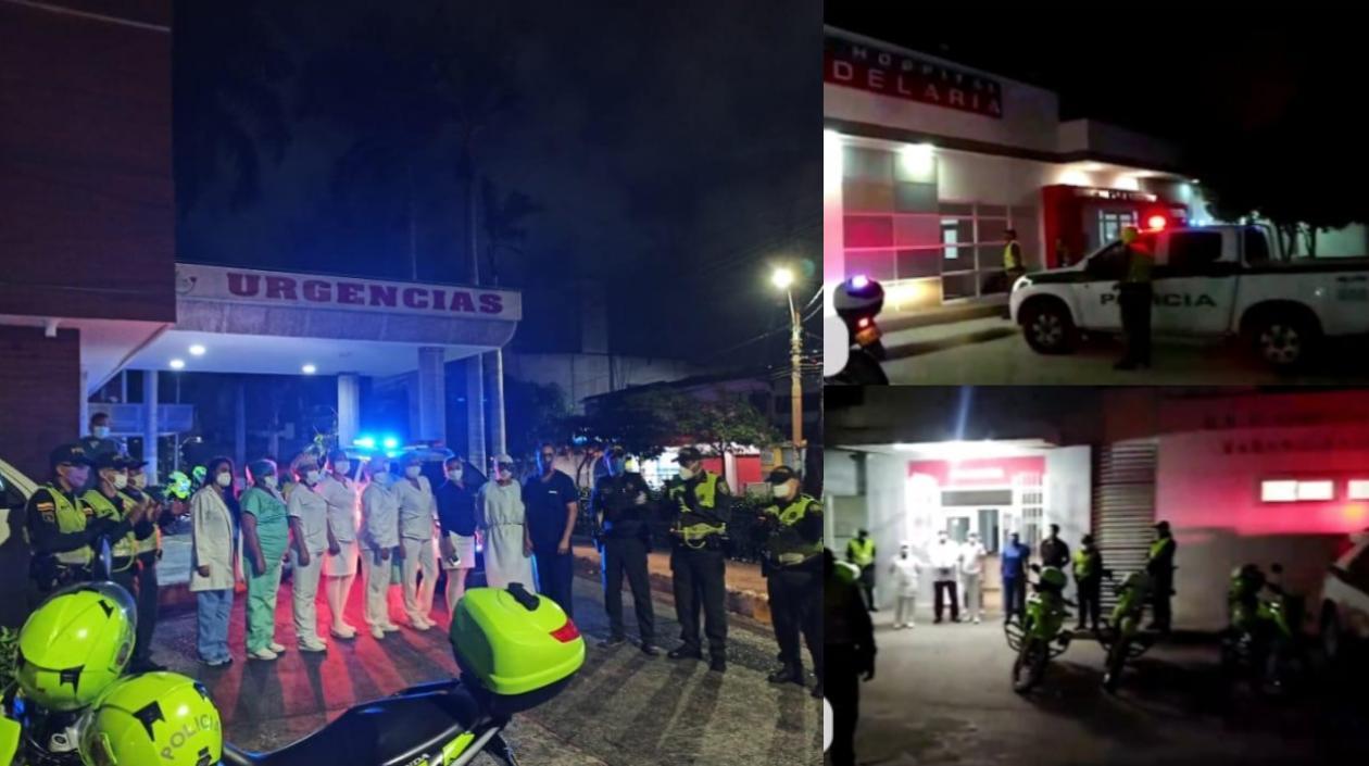 Policía Metropolitana y de Atlántico rindiendo homenaje a médicos y enfermeras.