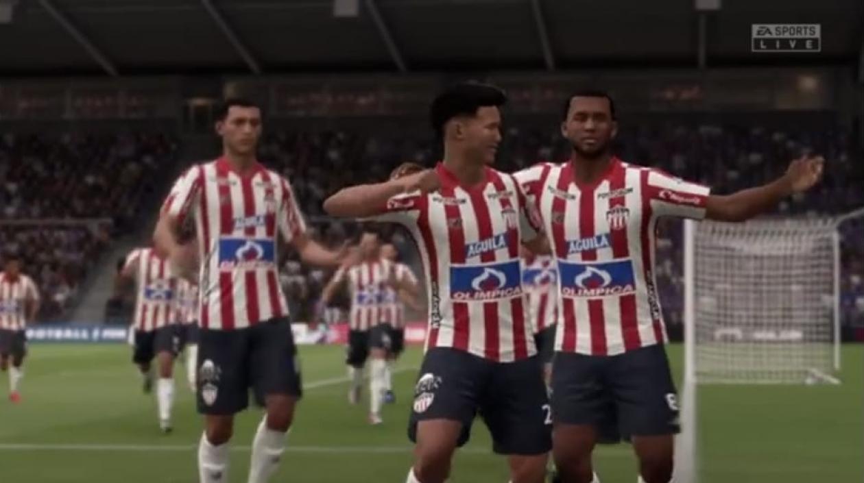 El personaje de Teófilo Gutiérrez celebra un gol en el simulador de fútbol FIFA 20. 