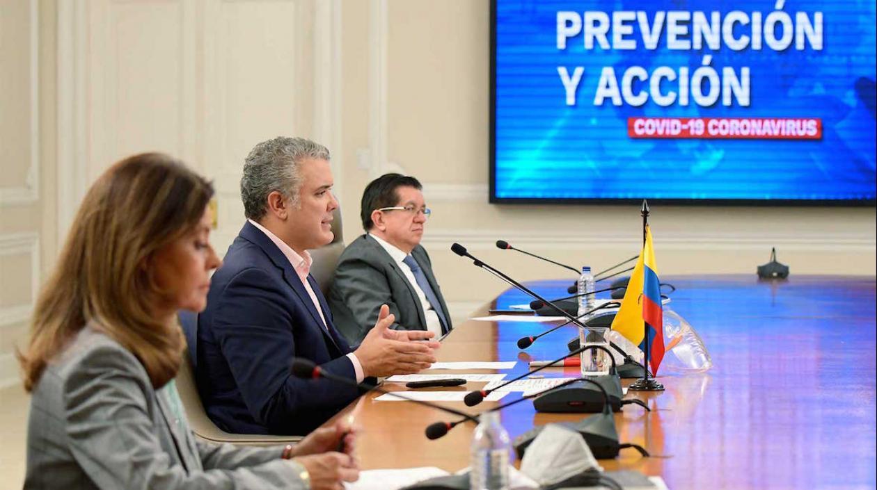 El Presidente, Iván Duque; la Vicepresidenta, Marta Lucía Ramírez y el Ministro de Salud, Fernando Ruiz.