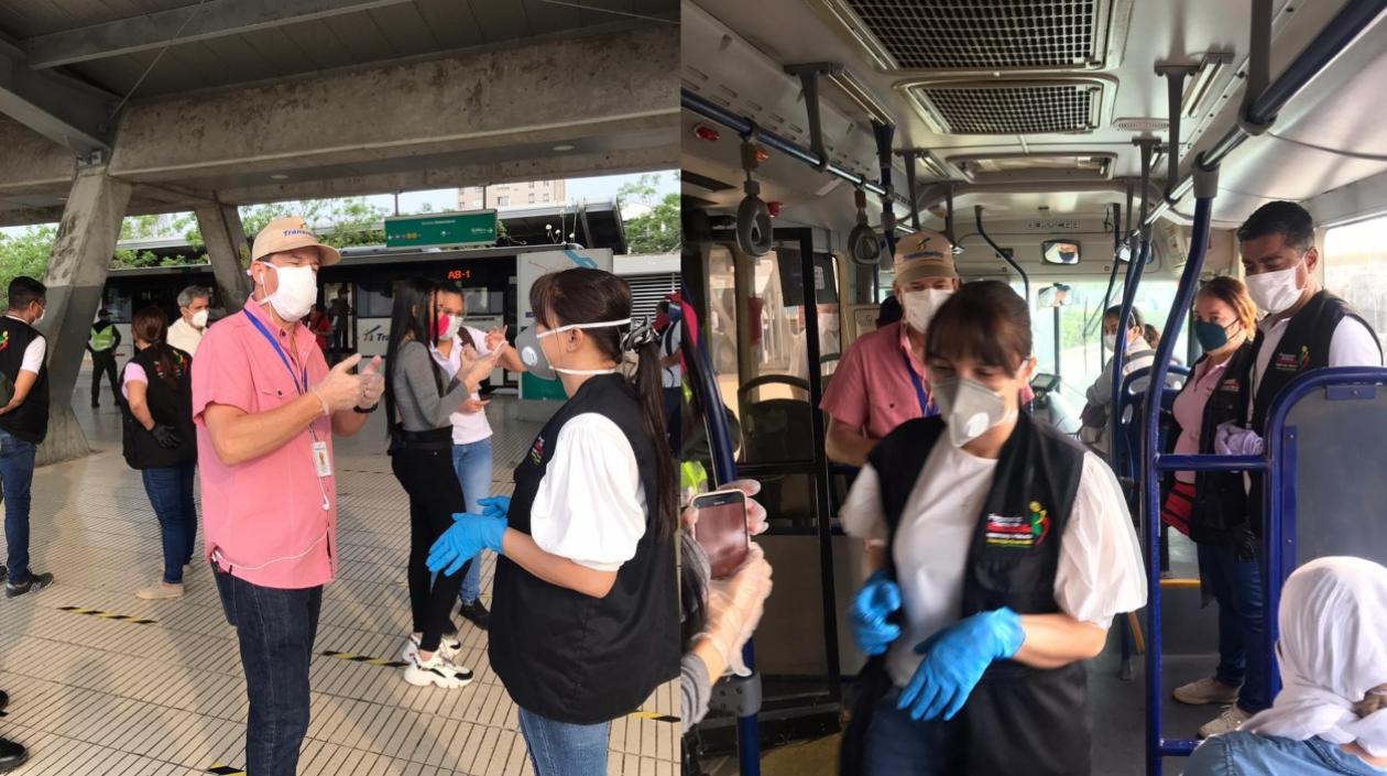 La Personera con el gerente de Transmetro en estaciones y buses del Sistema.