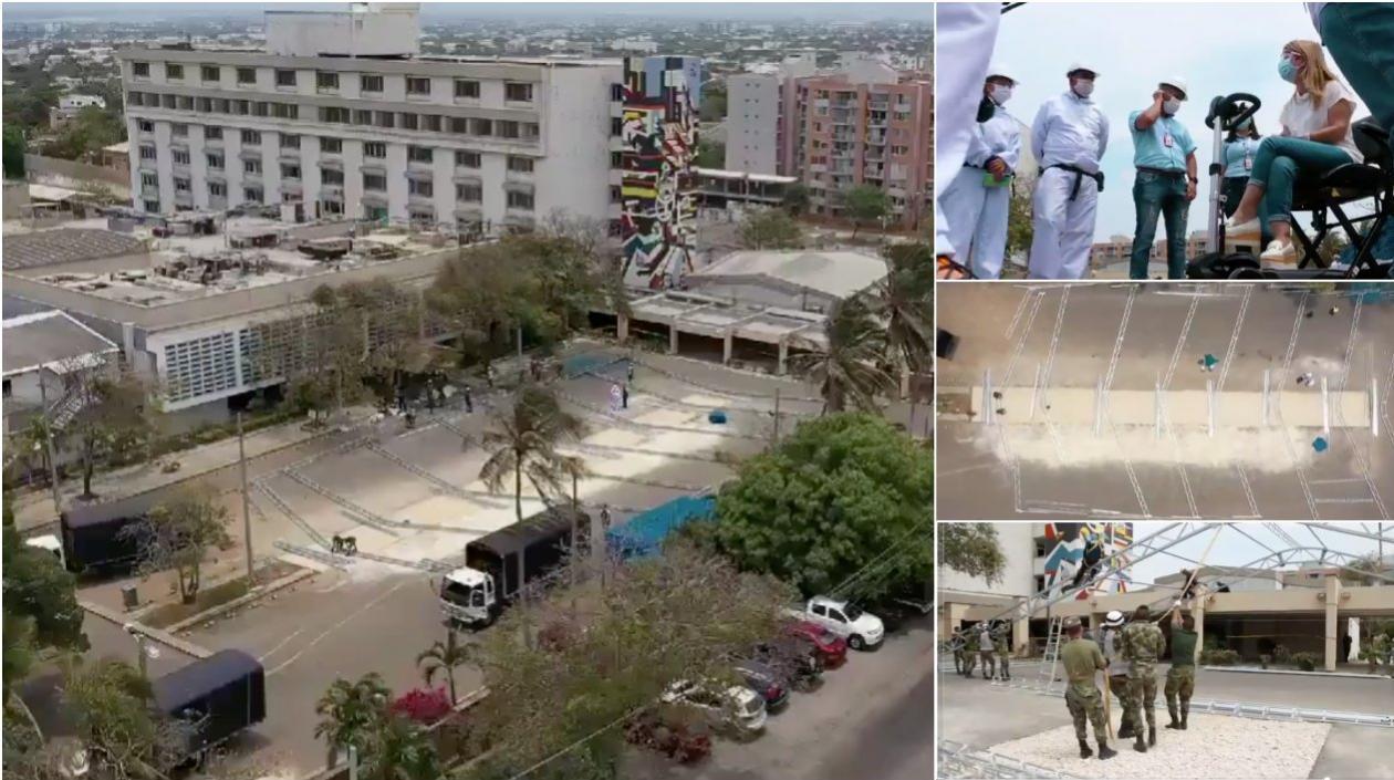 Panorámica de la obra del hospital de campaña.