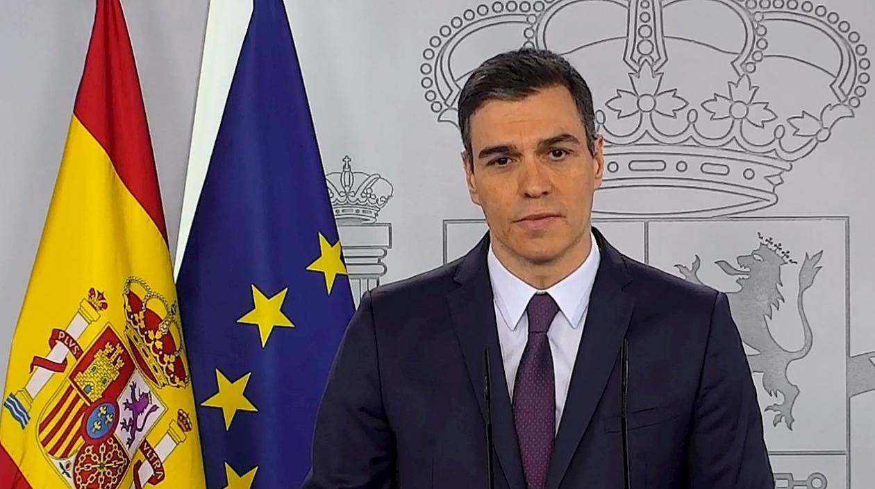 El presidente del Gobierno, Pedro Sánchez, durante la rueda de prensa que ha ofrecido este sábado en Moncloa