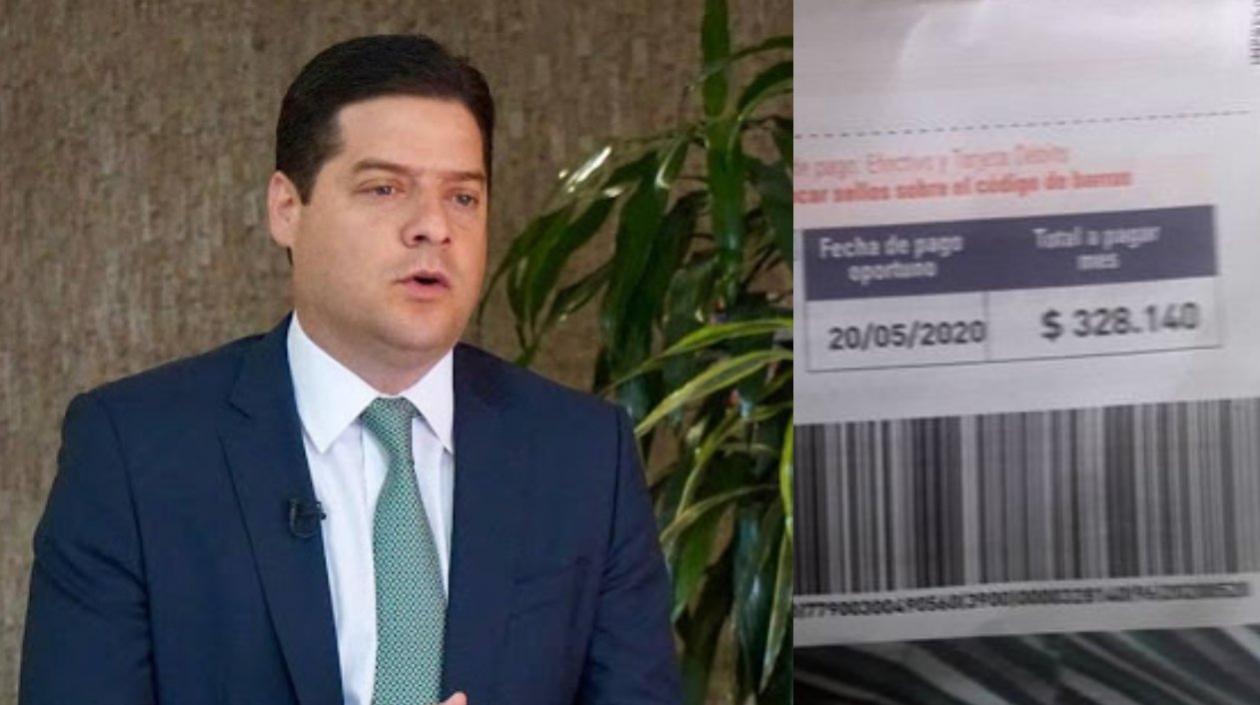 Senador Mauricio Gómez Amín. En la otra foto un recibo de energía de Electricaribe.