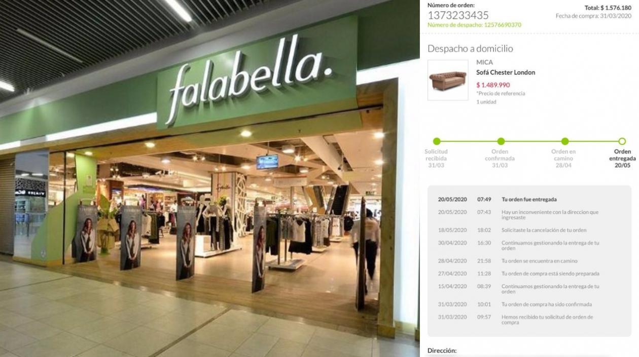 Imagen de Falabella y la factura del sofá comprado.