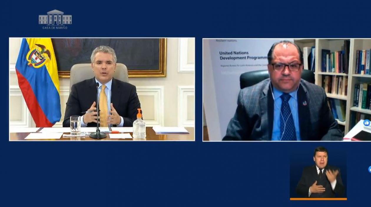 Presidente Iván Duque y Luis Felipe López, presidente del PNUD.