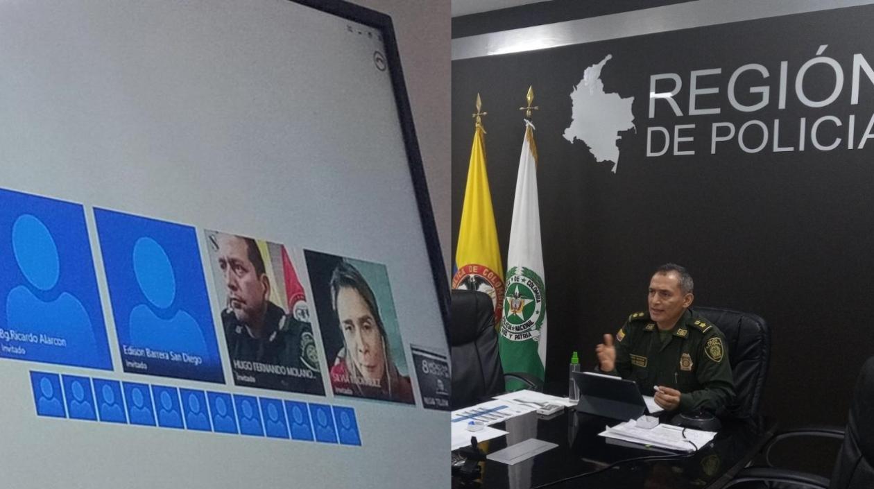El general Botero en videoconferencia con gerentes de hospitales.