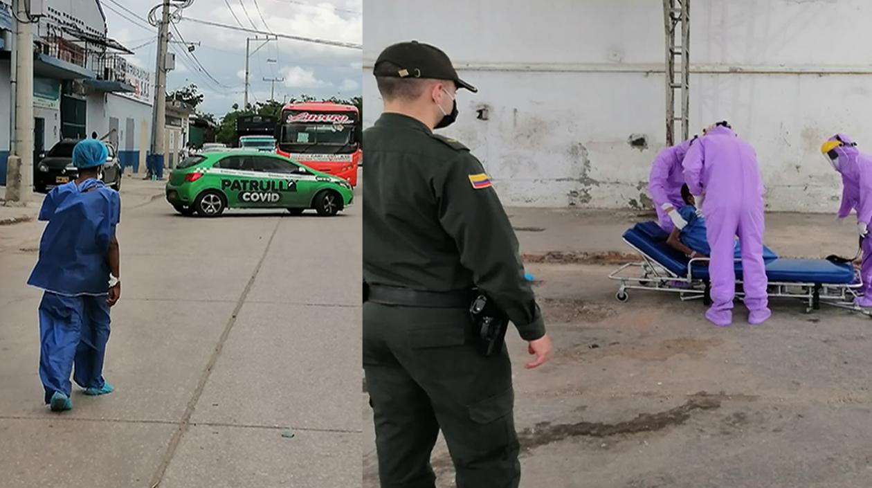 ‘Paciente’ con ropa quirúrgica caminando en la calle