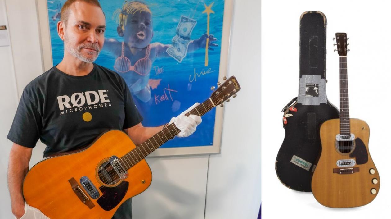 El lote de guitarra de Cobain también incluye la funda original del instrumento.