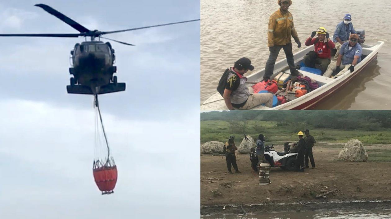 Fuerza Aérea, Bomberos de Ciénaga y Sitionuevo, Parques Nacionales y Oficina de Gestión del Riesgo.