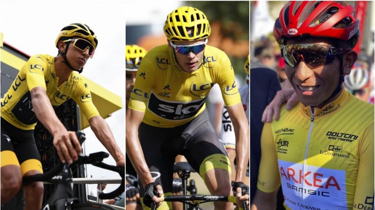 Egan Bernal, Chris Froome y Nairo Quintana.