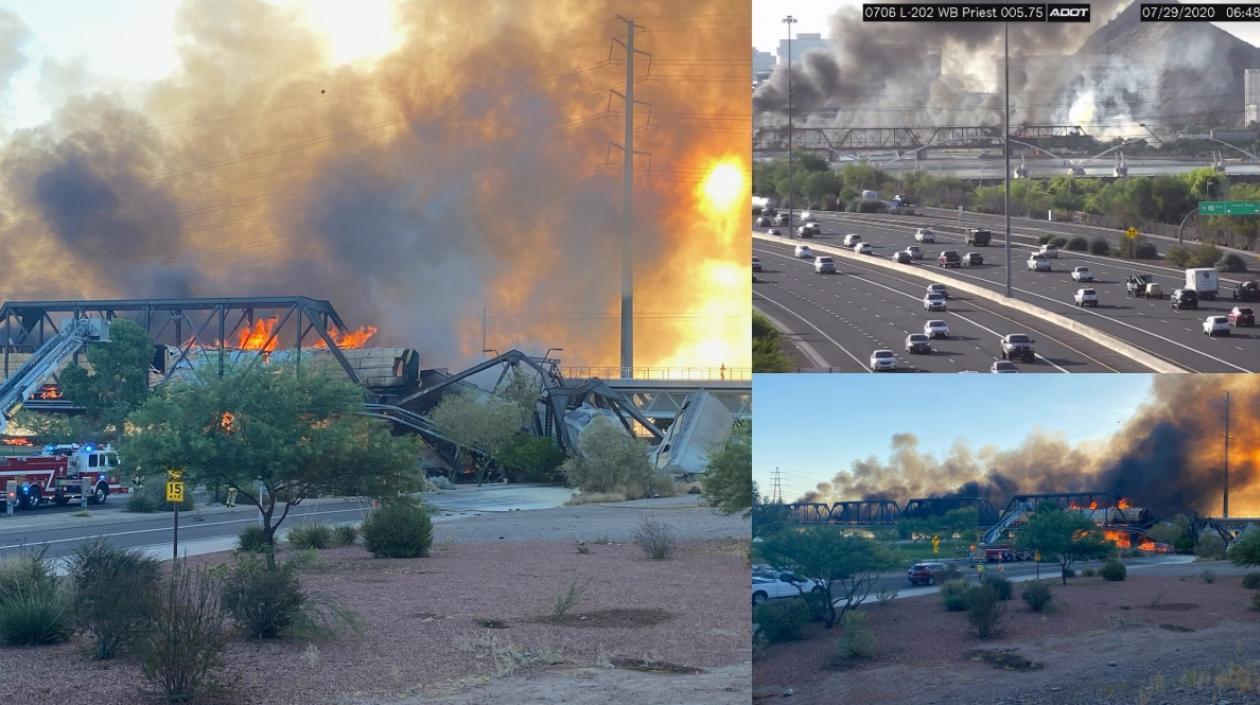 Un tren que transportaba madera se descarriló en el puente Tempe Town en Arizona.
