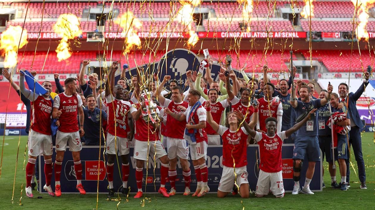 La celebración de los jugadores del Arsenal.