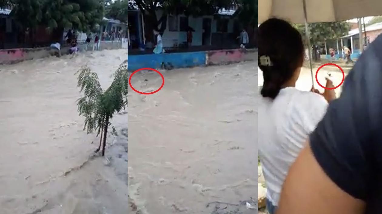 Momento en que uno de los niños fue arrastrado por el arroyo.