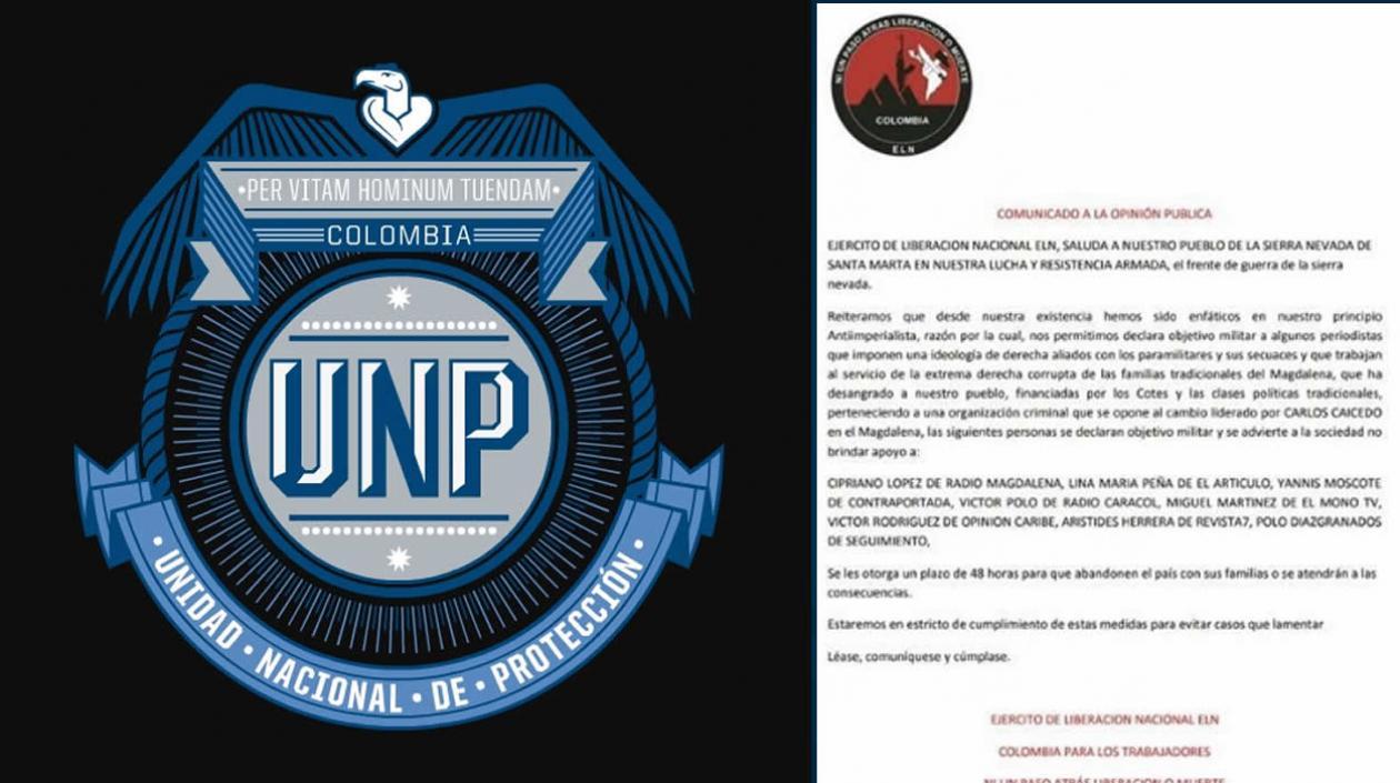 Imágenes de UNP y del panfleto amenazante.