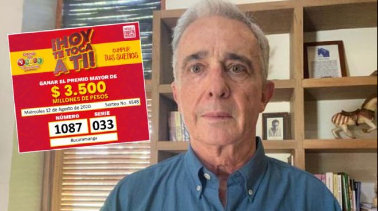 El número que ganó el premio y Álvaro Uribe Vélez.