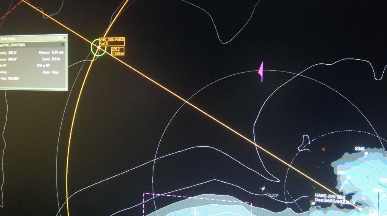 Localización de la embarcación Don Fabio a ocho millas náuticas de Bocas de Ceniza.