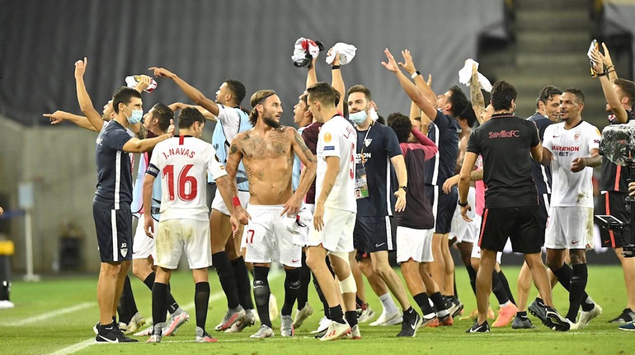 Celebración de los jugadores del Sevilla.