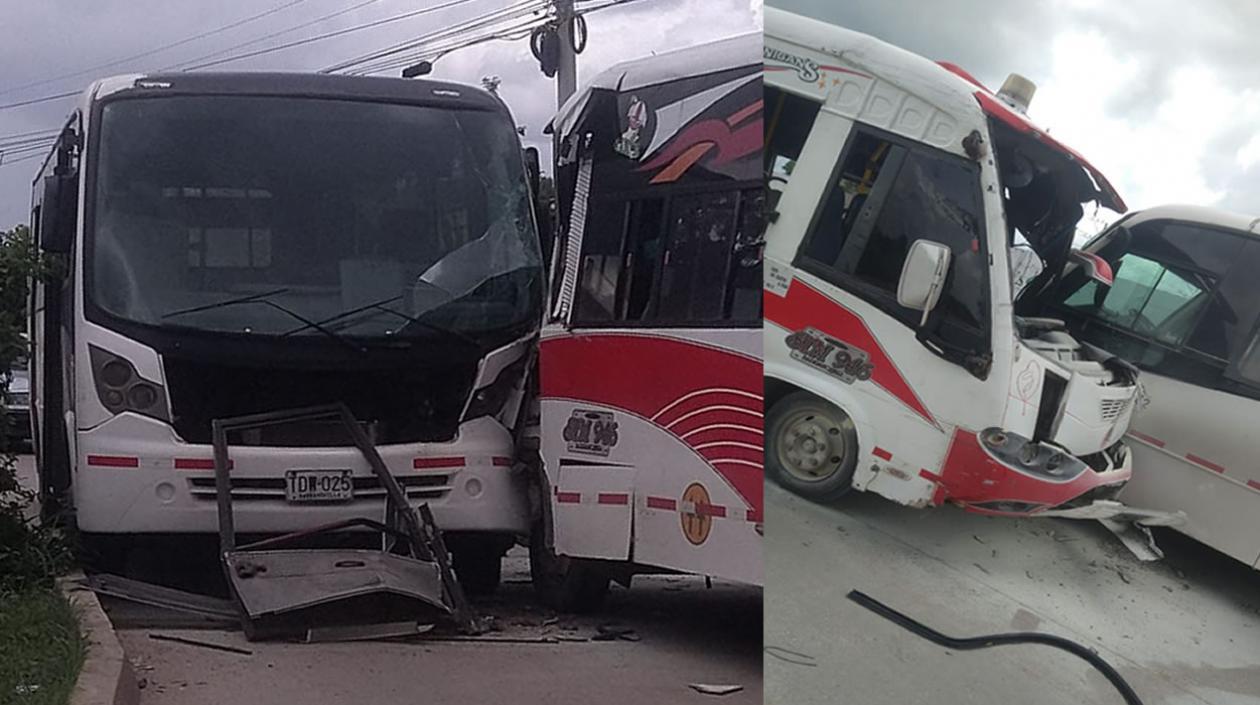 Así quedaron los buses tras el choque.