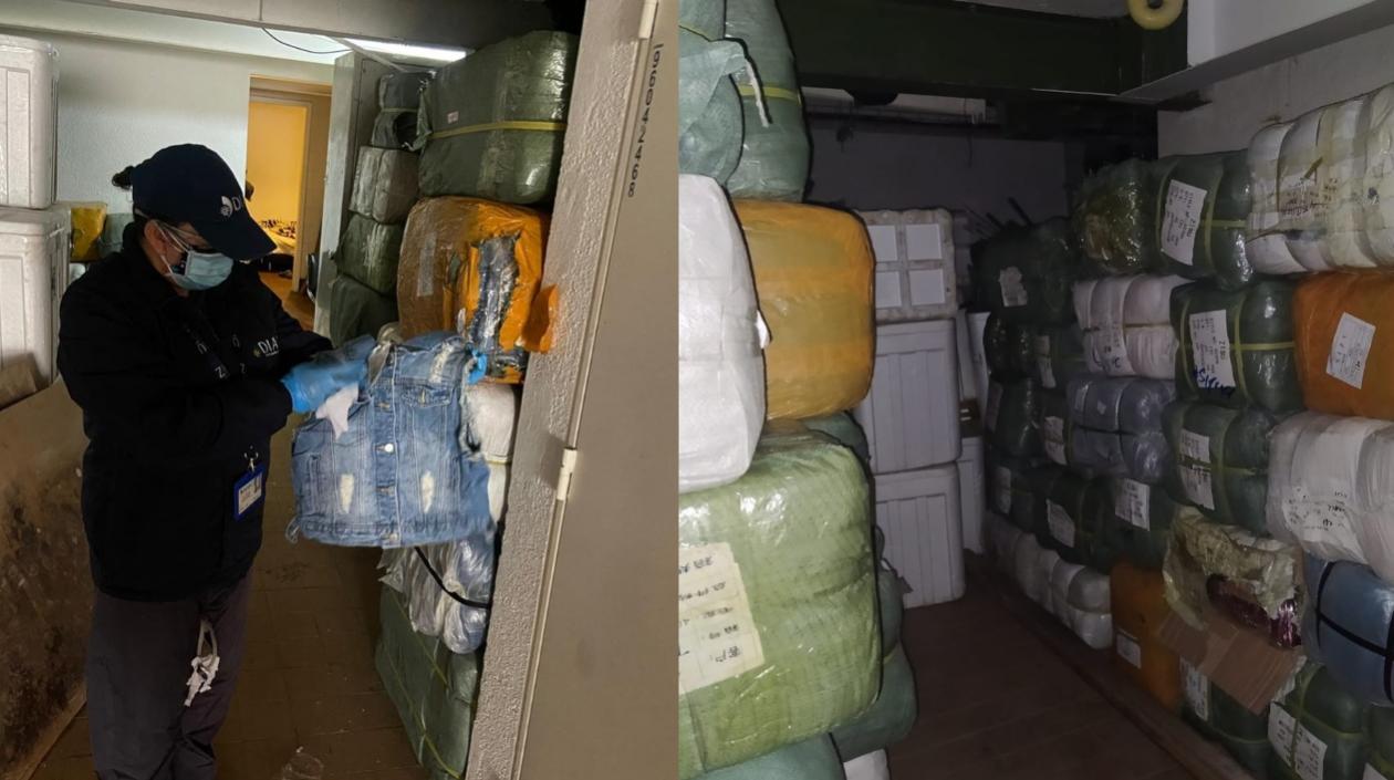 Prendas de vestir halladas en la caleta del restaurante en Bogotá.