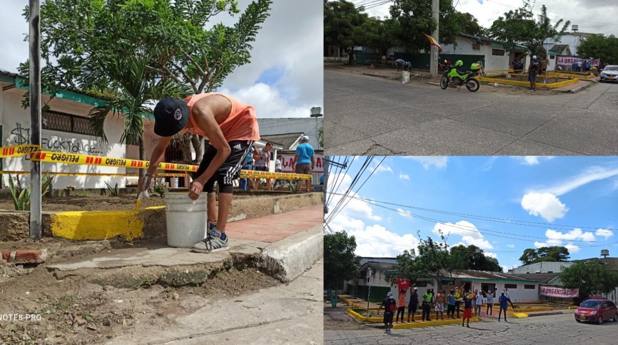 Momentos de la remodelación en los alrededores de la Registraduría Auxiliar Número 3, en Simón Bolívar.