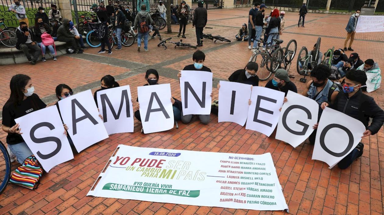 Protesta por la masacre en Samaniego.