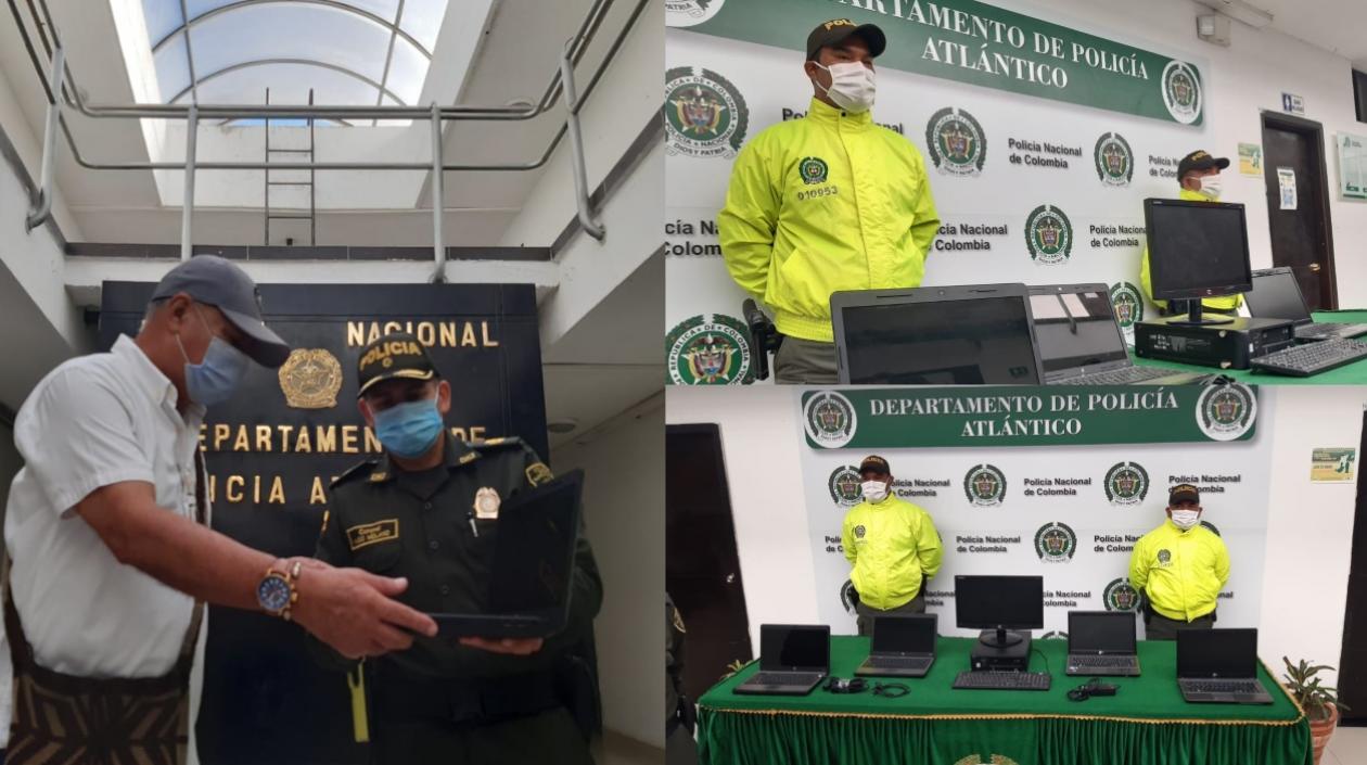 Los computadores recuperados en una zona enmontada de Calamar, Bolívar.