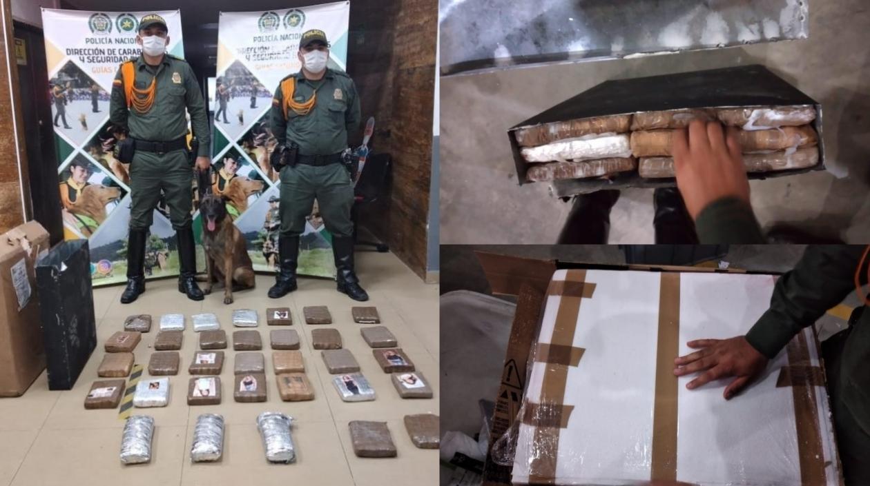 Paquetes de marihuana hallados en la empresa de encomiendas.