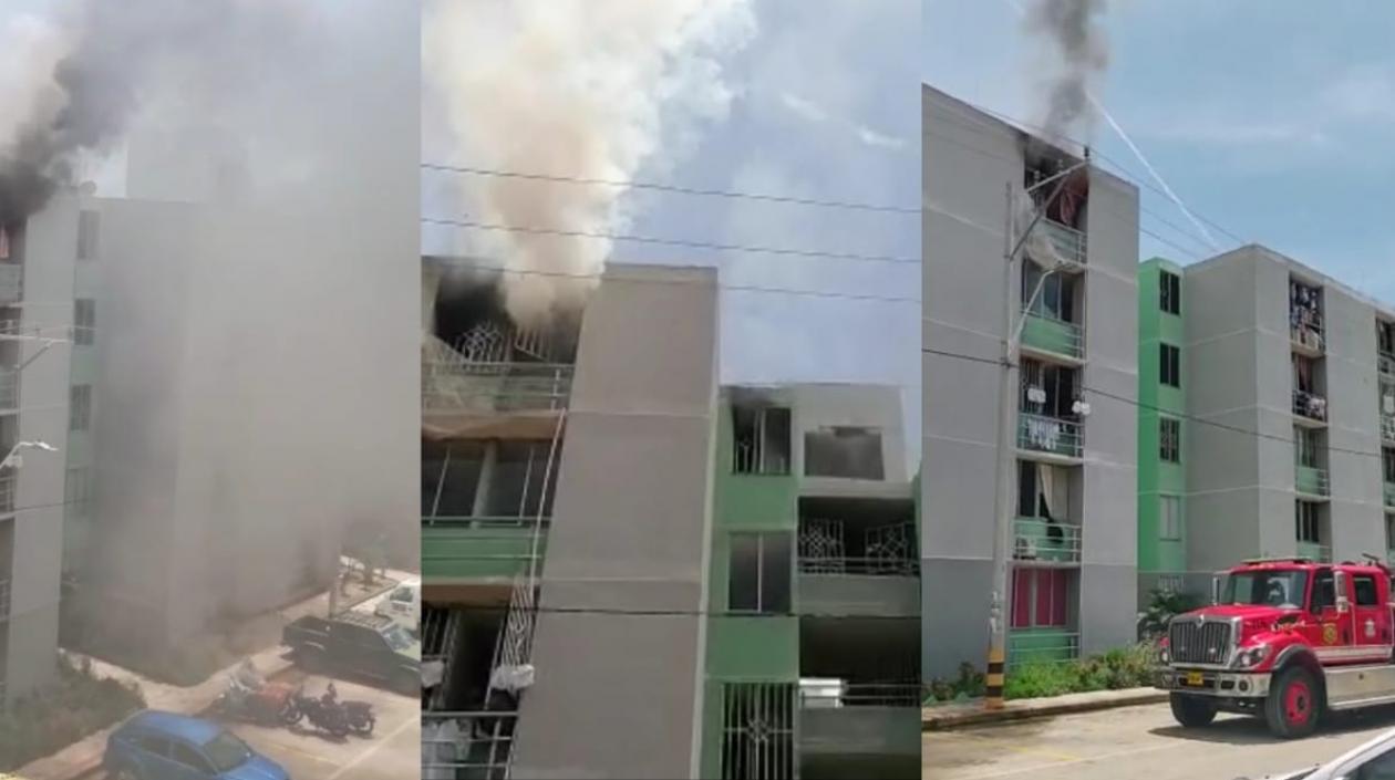 Momento del incendio en uno de los apartamentos de Vipa Verde. 