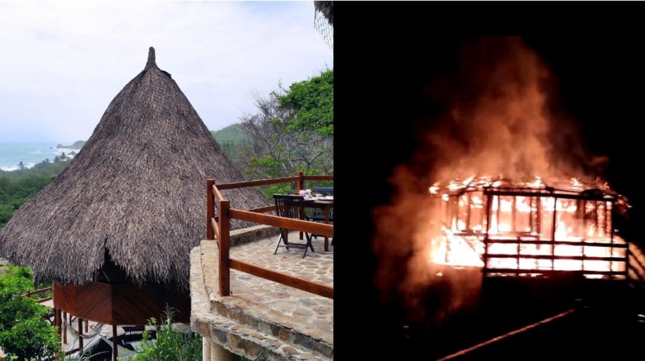 La cabaña incendiada.