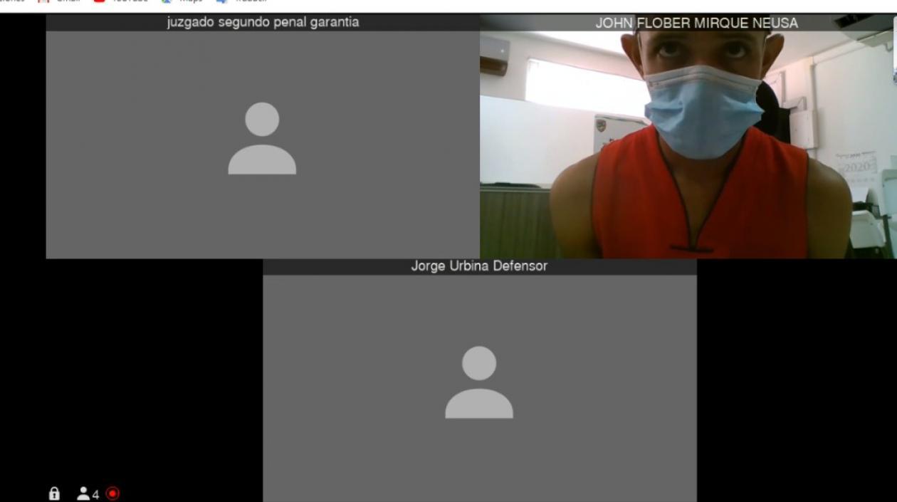 John Frey Villa García, alias ‘El Nariz’ o ‘Orejas’, durante la audiencia virtual. 
