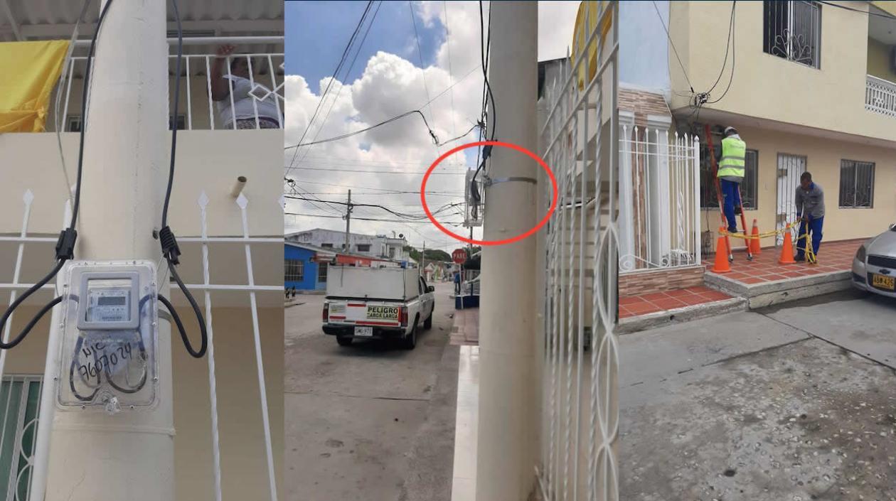 Medidores instalados en los postes y en riesgosa posición.