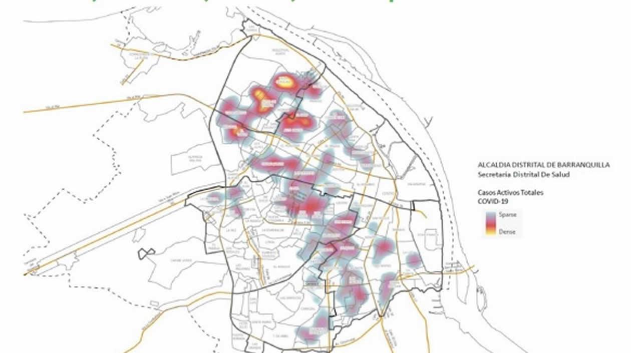 El mapa del Covid-19 en Barranquilla.