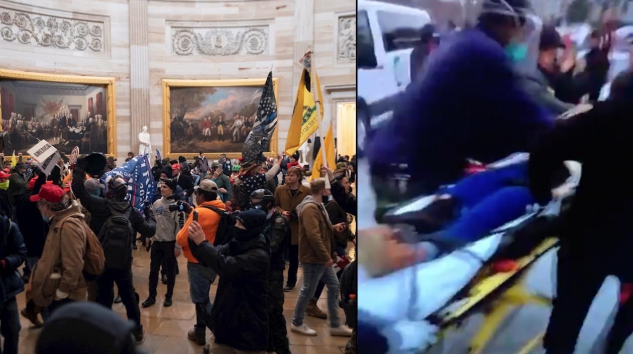 Seguidores en el Capitolio y la mujer herida.