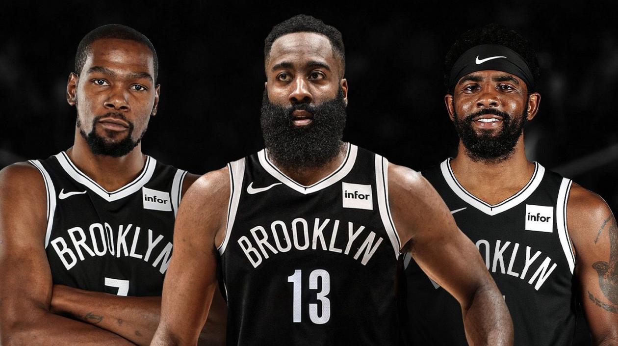 El nuevo trío estelar de los Nets con James Harden, Kevin Durant y Kyrie Irving. 