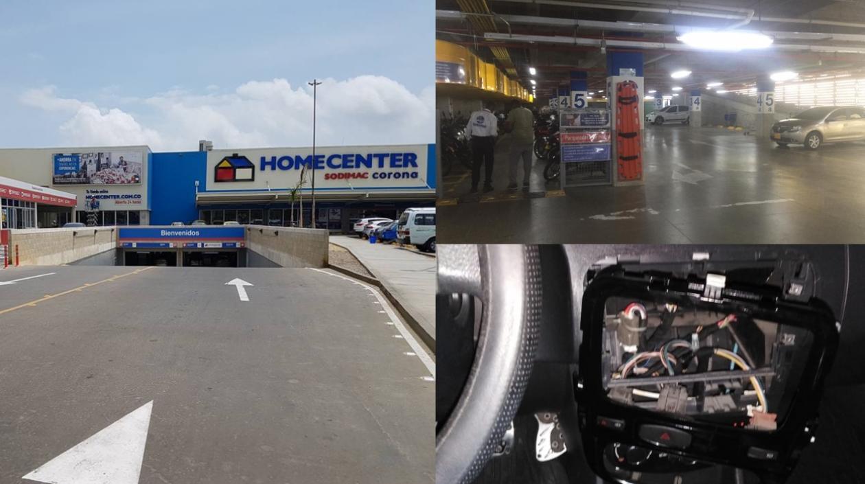 Imagen del Homecenter, el parqueadero y el carro.