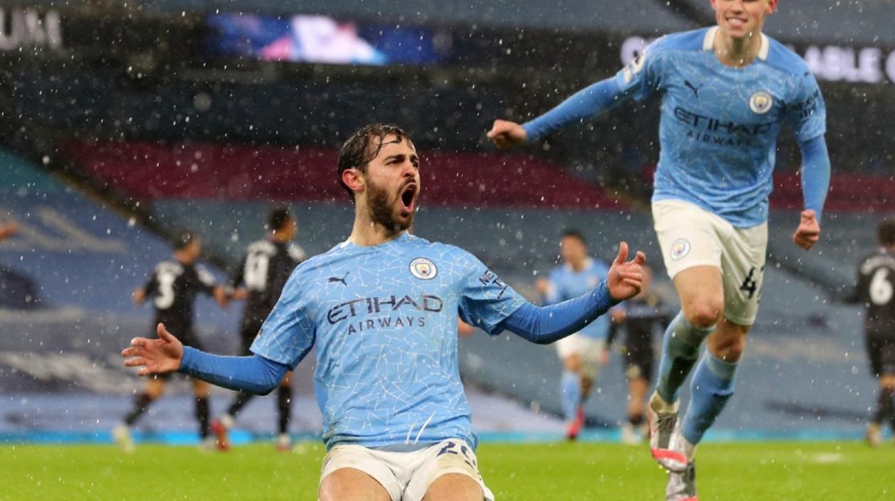 Bernardo Silva celebra el primer gol del partido. 