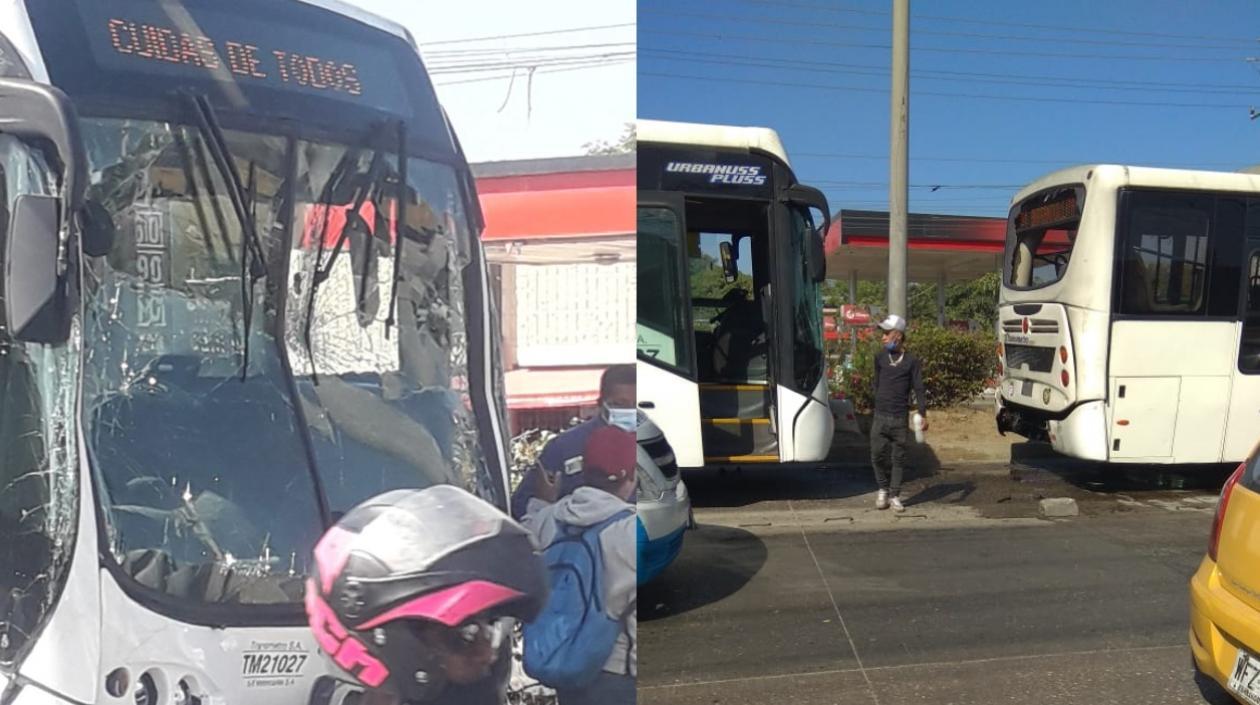 Así quedaron los buses tras el choque. 