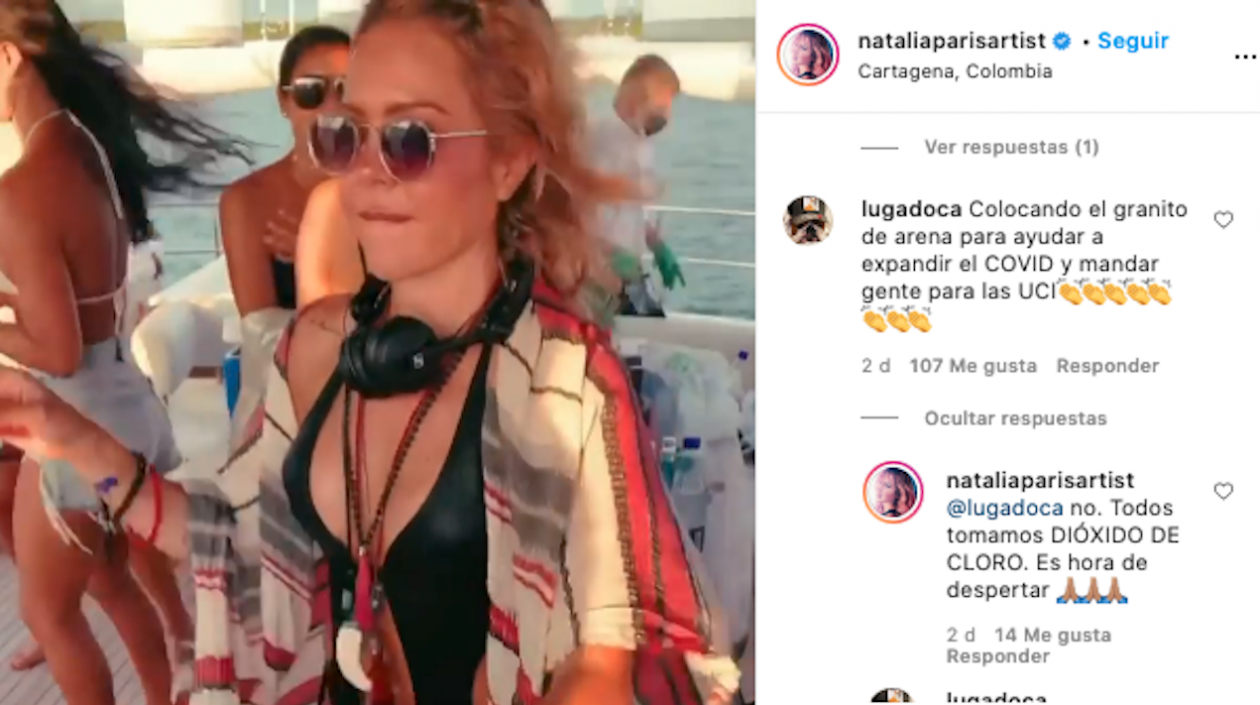 Instagram Natalia París en donde se observa el comentario del usuario y su respuesta.