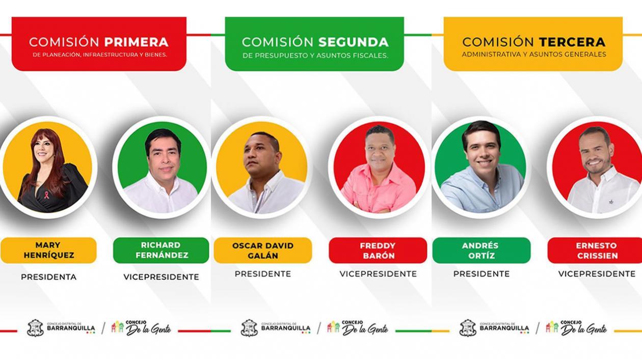 Conformación de las directivas de las tres comisiones del Concejo.