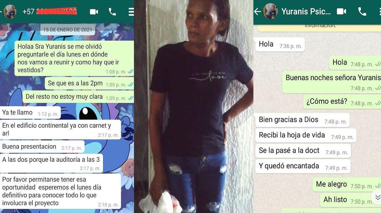 Algunos chats y Yuranis Cabarcas Escobar cuando fue encarada en su casa por los denunciantes.