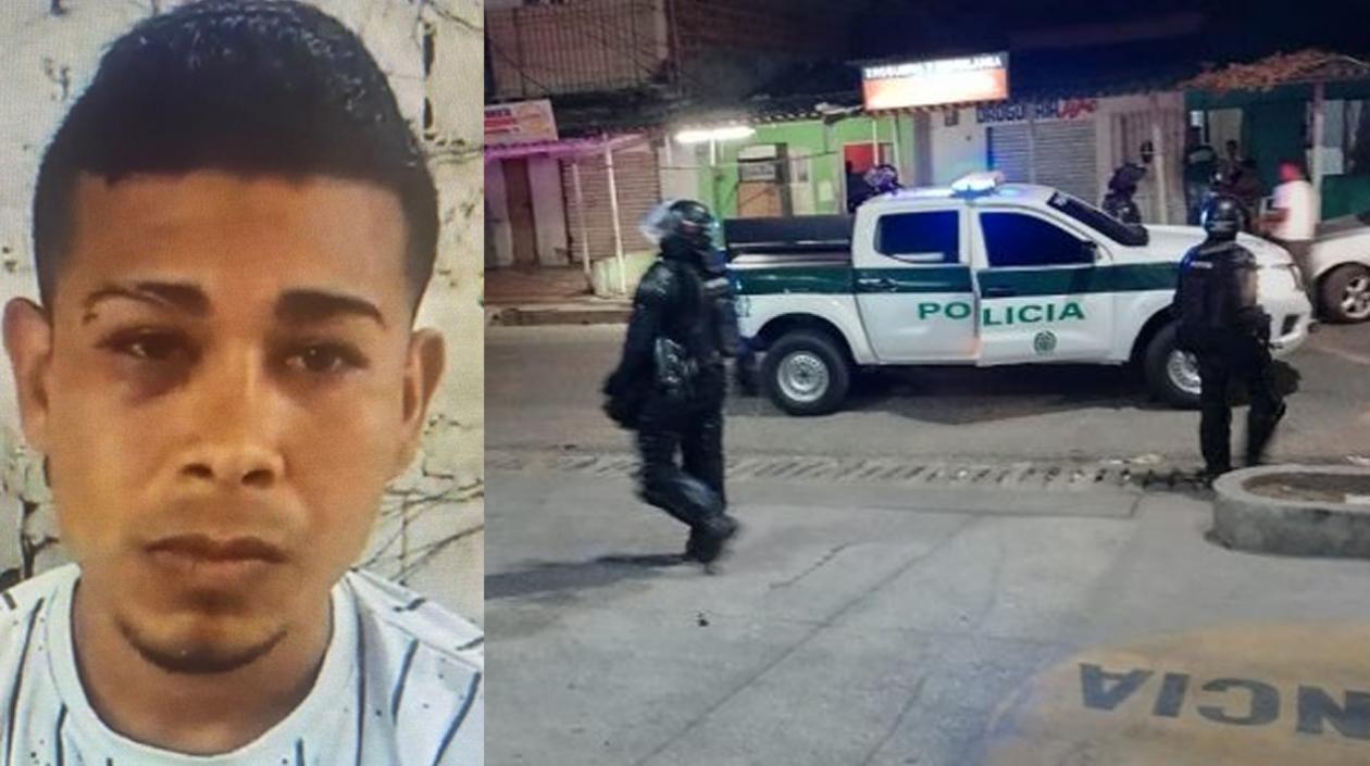 Ivan David Reyes Muñoz (izquierda); y la Policía afuera del Camino El Bosque, a donde fue llevada la víctima. 
