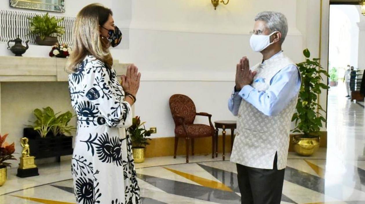 Los cancilleres de Colombia e India, Marta Lucía Ramírez y Subrahmanyam Jaishanka.