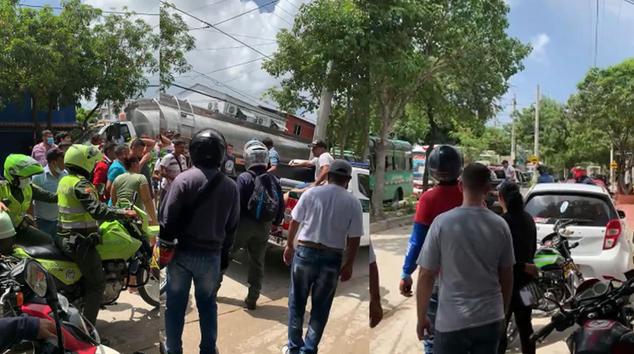 Momento en que el herido era trasladado en una patrulla de la Policía a la Clínica de Los Almendros. 