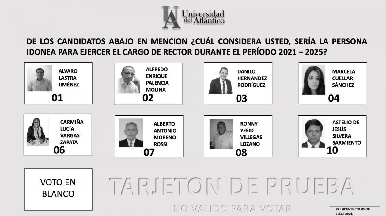 El tarjetón para la jornada electoral en la Universidad del Atlántico.