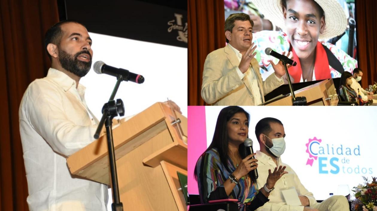José Rafael Consuegra Machado, presidente de Asiesca. En las otras fotos, arriba Manuel Acevedo Jaramillo, presidente de Icetex y . Elcy Peñaloza, directora de Calidad del Mineducación.